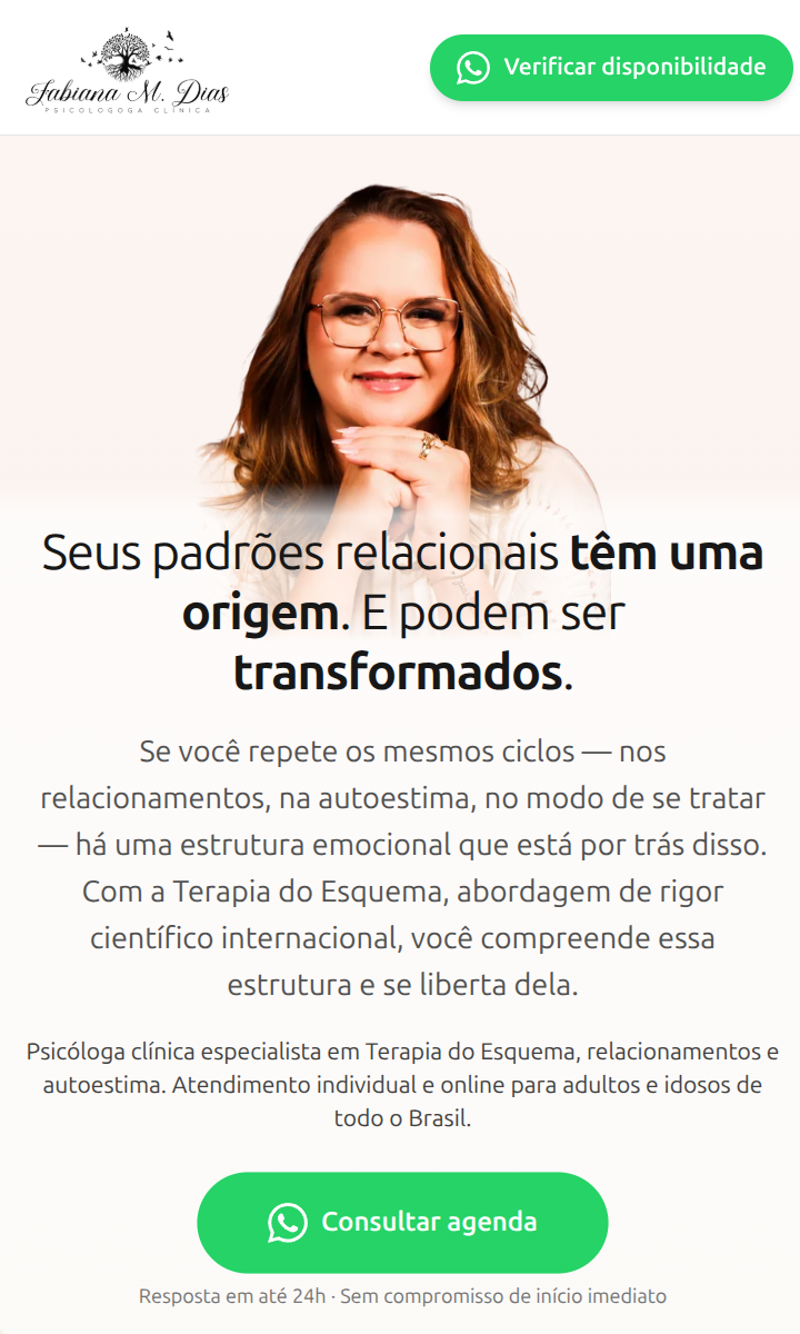 Trecho visual do site da psicóloga Fabiana M. Dias: página profissional com foco em relacionamentos